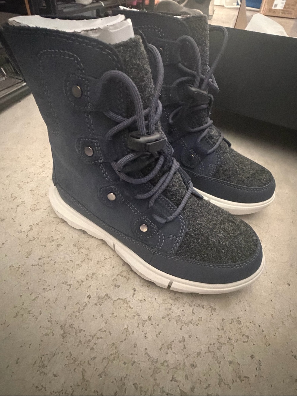 Sorel Navy and Gray Kids Lace-Up Winter Boots - Brand new in box